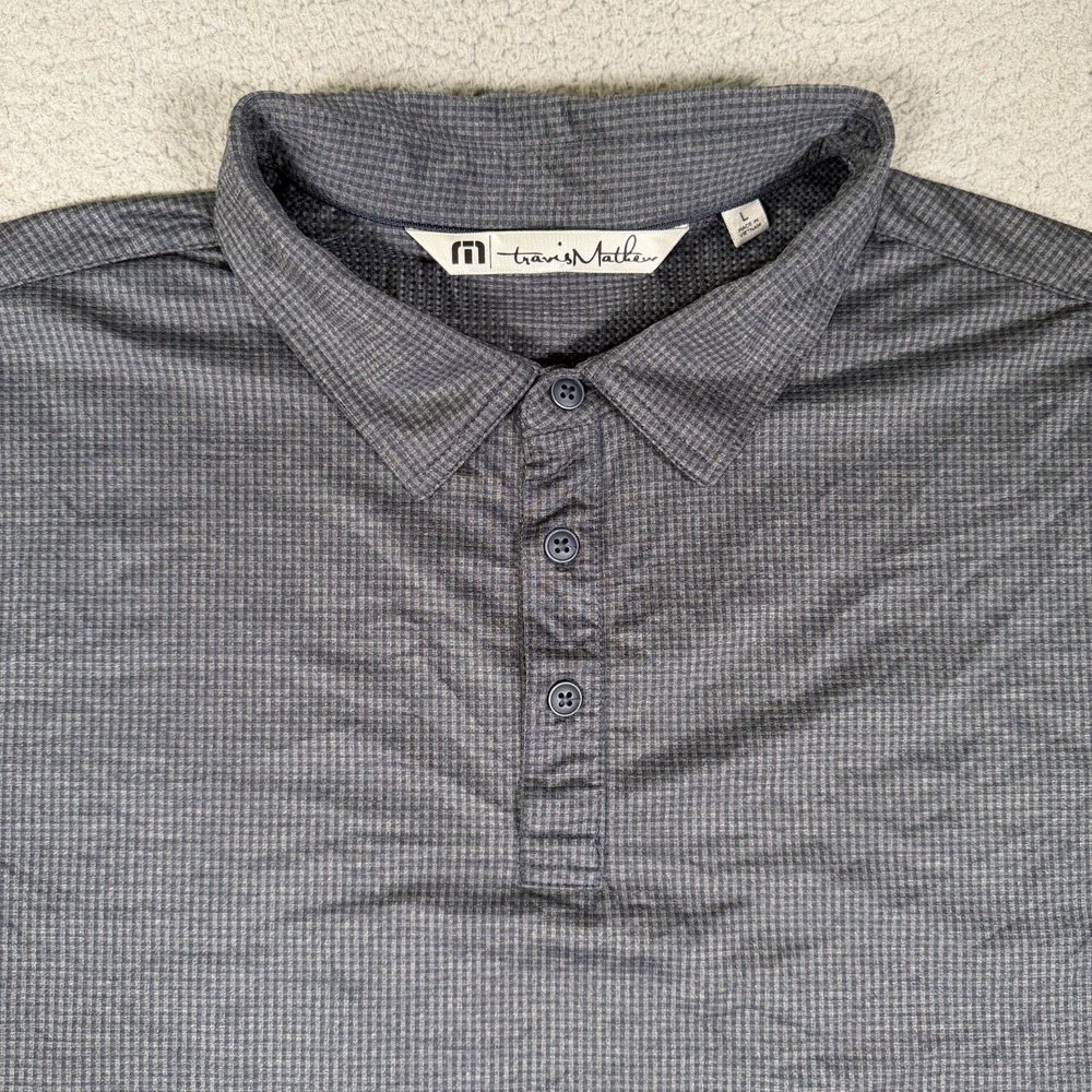 Travis Mathew Shirt Mens Large Black Gingham Plaid Pepperdine Performance Polo